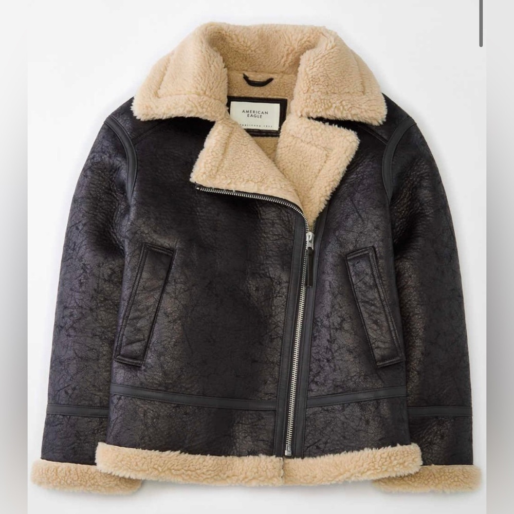 AE Oversized Vegan Shearling Moto Jacket